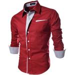Homme Chic Fashion Chemise de Loisir Manche Longue Shirt Moulée Couleur Contraste Rouge Asie 3XL (FR L)