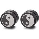 Homme Garçons 10MM Magnétiques Argent Noir Cercle Yin Yang Boucles d'oreilles - Bouchon Fake Piercing Faux Cheater