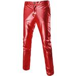 Pantalons droits rouges en cuir métalliques Taille XS look fashion pour homme 