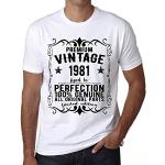 Homme Tee-Shirt – All Original Parts Aged to Perfection 1981 – 43 Ans T-Shirt Graphique Idée Cadeau 43e Anniversaire Vintage Année 1981 Nouveauté Blanc L