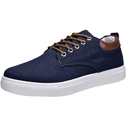 Hommes Low Top Canvas Chaussures de Marche à Lacets Fashion Casual Shoes Chaussures De Foot Crampons Vissés (Blue, 45)