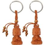 Porte-clés marron acajou en bois à motif Bouddha look fashion 