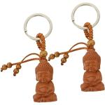 Porte-clés marron acajou en bois à motif Bouddha gravés look fashion 