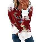 Sweats zippés pour fêtes de Noël d'automne rouges à carreaux en velours à capuche à manches longues à col en V Taille XXL look fashion pour femme 