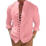 Chemises saison été Hoomall roses sans repassage à manches longues Taille XXL look casual pour homme 