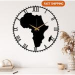 Horloges silencieuses noires en métal à motif Afrique modernes 