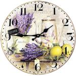 Horloge murale décorative à quartz avec chiffres arabes - Vintage - Rétro - Silencieuse - Pour chambre à coucher, salon, cuisine - Rond - Diamètre 34 cm (lavande et citron)
