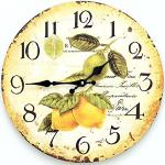Horloge murale décorative à quartz avec chiffres arabes - Vintage - Rétro - Décoration silencieuse - Pour chambre à coucher, salon, cuisine - Rond - Diamètre : 34 cm (citrons et citrons)