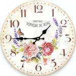 Horloge murale décorative à quartz avec chiffres arabes, vintage, rétro, décorative, silencieuse, pour chambre à coucher, salon, cuisine, ronde, Ø 34 cm (Senteurs Rose)