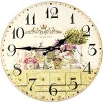 Horloge murale décorative à quartz avec chiffres arabes - Vintage - Rétro - Silencieuse - Pour chambre à coucher, salon, cuisine - Rond - Diamètre 34 cm (Fragrances de fleurs)