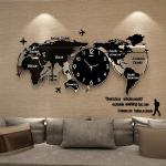 Horloges murales noires imprimé carte du monde modernes 