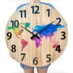 Horloges silencieuses marron en bois imprimé carte du monde modernes 