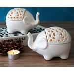 Bougeoirs en céramique blancs en céramique à motif éléphants en lot de 2 