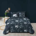 Linge de lit bleu en coton à motif éléphants 240x220 cm 