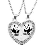 HOUSWEETY 2 Pcs Collier d'Amitie Forever Pendentif Coeur Briser Couple Puzzle Pandas best friends pour Femme