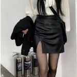 Jupes fendues noires en cuir minis look Punk pour femme en promo 