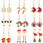 Boucles d'oreilles pendantes pour fêtes de Noël en cristal à strass en lot de 9 look fashion pour femme 