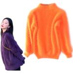Pullovers orange en peluche à manches longues Tailles uniques look fashion pour femme 