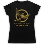 Hunger Games Mockingjay 2 The Fire Will Burn Forever T-Shirt des Femmes, Noir, Medium