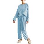 Pyjamas en velours d'automne bleus à rayures en velours Tailles uniques classiques pour femme en promo 