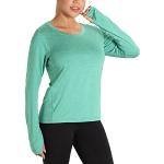 T-shirts de sport vert d'eau respirants à manches longues Taille M look fashion pour femme 
