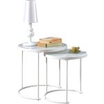 Idimex - Lot de 2 tables d'appoint LEYRE tables basses gigognes, tables à café design industriel, plateau rond en verre et cadre métal, blanc