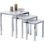 IDIMEX Lot de 3 Tables d'appoint Luna Tables Basses de Salon gigognes Tables à café Bouts de canapé Design Moderne, Plateau carré Blanc Brillant et Cadre en métal chromé