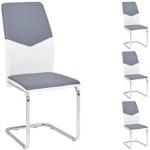 Idimex Lot de 4 chaises de salle à manger LEONA piètement chromé revêtement synthétique bicolore blanc et gris