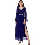 Robes de soirée longues de mariage iEFiEL bleu marine en mousseline à strass maxi à manches longues Taille XL look business pour femme 