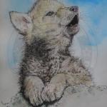 Impression D'art De Chiot Loup Hurlant "Awoo | Aquarelle Cadeau Bébé Animal Mignon Décoration Murale