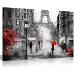 Impression sur toile sur toile - Motif tour Eiffel - Noir/blanc rouge - 12 x 8 cm