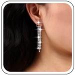 Boucles d'oreilles pendantes argentées en cristal à strass fait main style bohème pour femme 