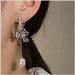 Boucles d'oreilles pendantes argentées en cristal à strass style bohème pour femme 