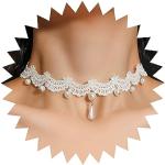 Colliers blancs en dentelle à perles en dentelle fait main look gothique pour femme 