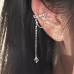 Manchettes d'oreilles argentées en cristal à strass fait main style bohème pour femme 