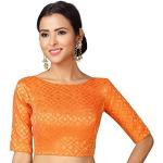 Saris indiens orange imprimé Indien en brocart Taille S look fashion pour femme 