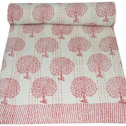 Couette Kantha Indienne Queen Size Throw Block Print Quilt Blanket Couvre-Lit En Coton Bed Cover Pink Quilt