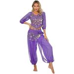 Tenues de danse orientale violettes à paillettes à manches longues Tailles uniques look fashion pour femme 