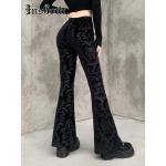 Pantalons taille haute noirs look gothique pour femme en promo 