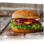InstyleArt Cheeseburger Cheese Burger Hamburger de Fast Food sur Toile, Format XXL Support en Bois, Leinwand Format:120x80 cm