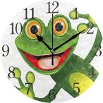ISAOA Horloge murale moderne et silencieuse avec motif grenouille vert joyeux avec grand œil, horloge de bureau ronde pour chambre à coucher, enfants, salon, cuisine