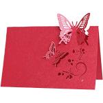 Porte noms rouges en papier à motif papillons romantiques 