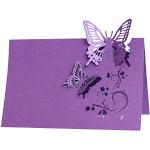Porte noms violet foncé en papier à motif papillons romantiques 
