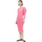 Robes Issey Miyake roses à manches longues lavable en machine midi à manches longues à col rond Taille XL pour femme 