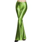 Pantalons taille haute verts en cuir métalliques stretch Taille L coupe bootcut pour femme 
