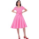 Robes vintage pin up de mariage roses à pois Audrey Hepburn à manches courtes à col carré Taille S look Pin-Up pour femme en promo 