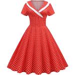 Robes vintage pin up de demoiselle d'honneur rouges à pois au genou à manches courtes Taille M look Pin-Up pour femme 