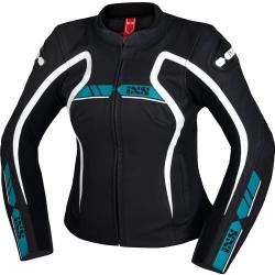 IXS RS-600 1.0, veste en cuir pour femmes 38 Noir/Turquoise/Blanc Noir/Turquoise/Blanc