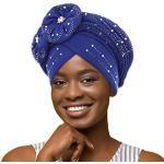 Turbans bleues foncé à fleurs à strass en lot de 1 look fashion pour femme 