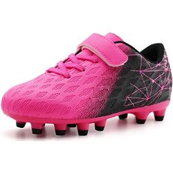 JABASIC Kids Firm Ground Chaussures de football pour garçons et filles, Fuchsia noir., 34 EU